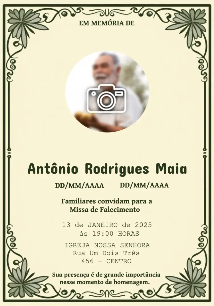 Missa De Falecimento Com Foto Verde