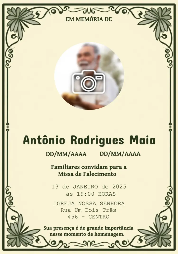 Convite Missa De Falecimento Com Foto Verde