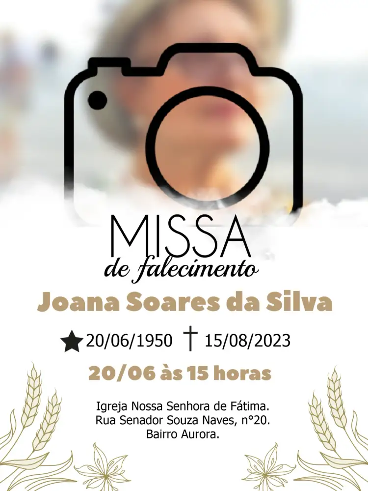 Convite Missa De Falecimento Sétimo Dia Com Foto Asas – tema Datas Comemorativas dourado, branco, minimalista, elegante, delicado, religioso