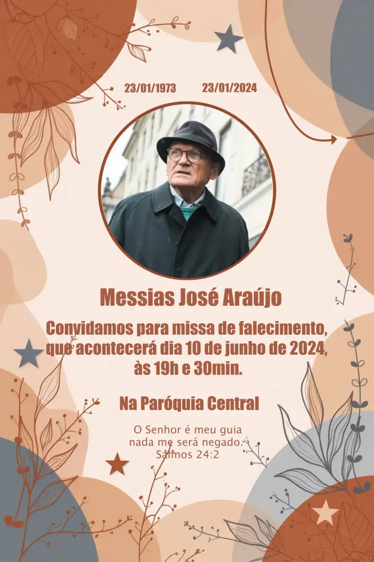 Convite Missa De Sétimo Dia Com Foto 7 – tema Datas Comemorativas elegante, sóbrios, minimalista, clássico, fotográfico, pastel