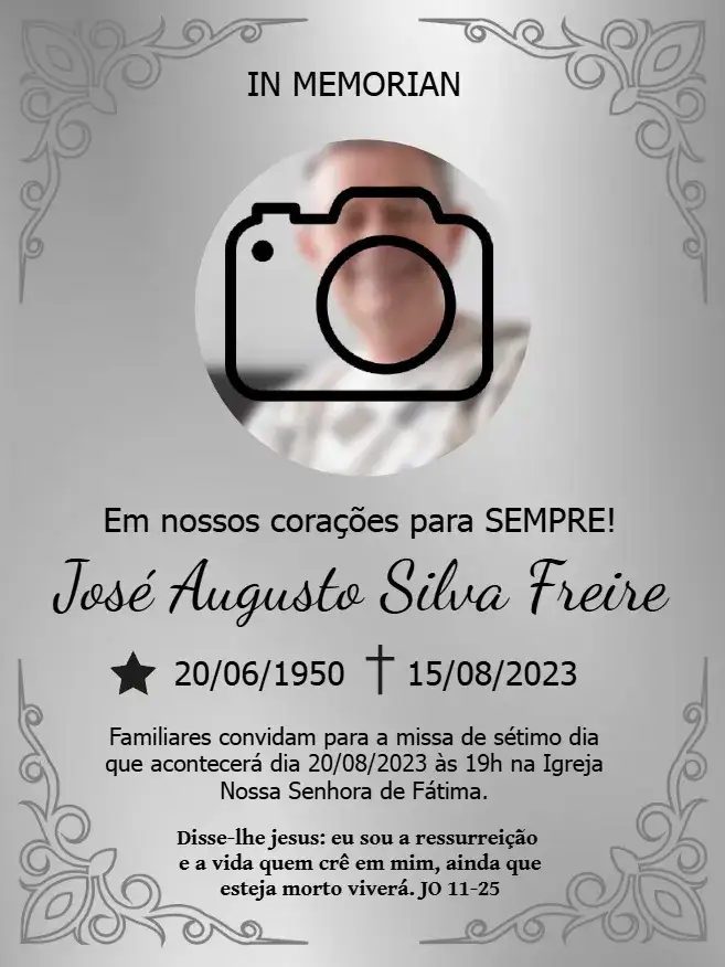 Missa De Sétimo Dia Com Foto Cinza