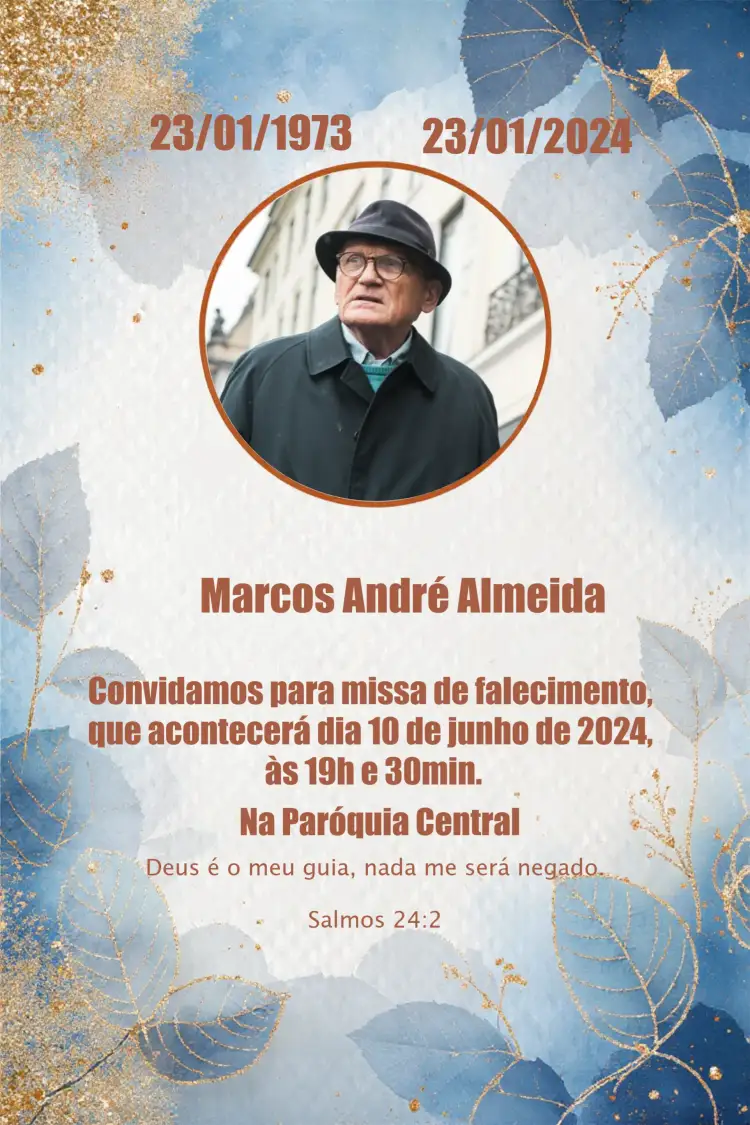 Convite Missa De Sétimo Dia Com Foto Dias – tema Datas Comemorativas elegante, sóbrio, minimalista, clássico, com foto, calmo