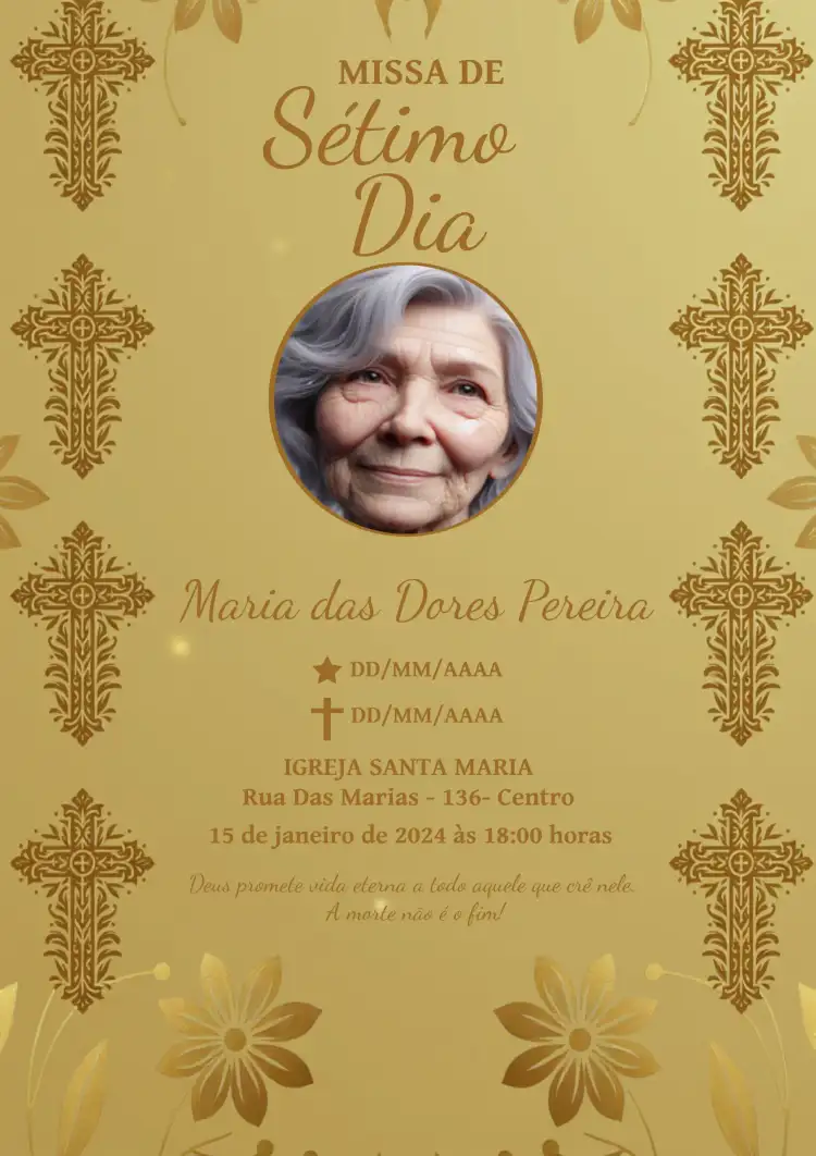 Missa De Sétimo Dia Com Foto Dourado