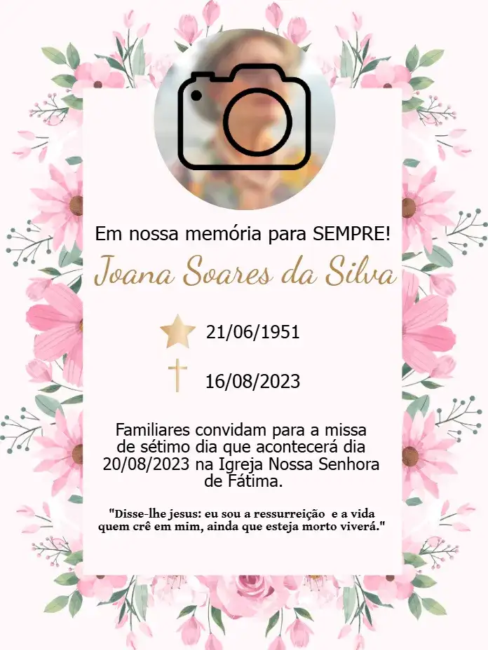 Missa De Sétimo Dia Com Foto Falecimento