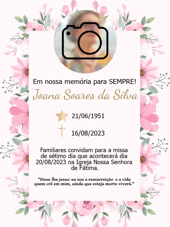 Convite Missa De Sétimo Dia Com Foto Falecimento – tema Datas Comemorativas dourado, branco, minimalista, elegante, clássico