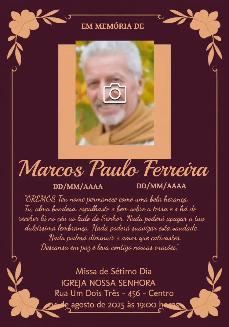 Missa De Sétimo Dia Com Foto Falecimento