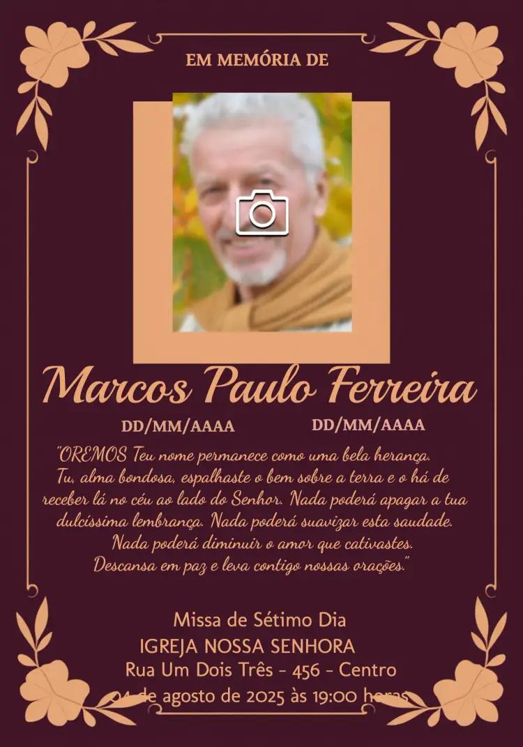 Convite Missa De Sétimo Dia Com Foto Falecimento