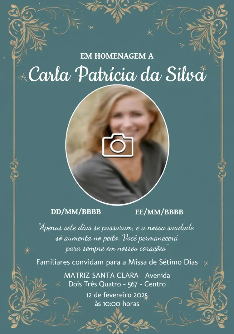 Missa De Sétimo Dia Com Foto Luto