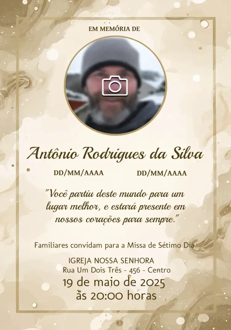 Convite Missa De Sétimo Dia Com Foto Margem – tema Datas Comemorativas minimalista, floral, elegante, sutil, clássico