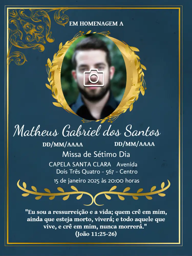 Convite Missa De Sétimo Dia Com Foto Preto. – tema Datas Comemorativas preto e branco, minimalista, sóbrios, floral, elegante, moderno