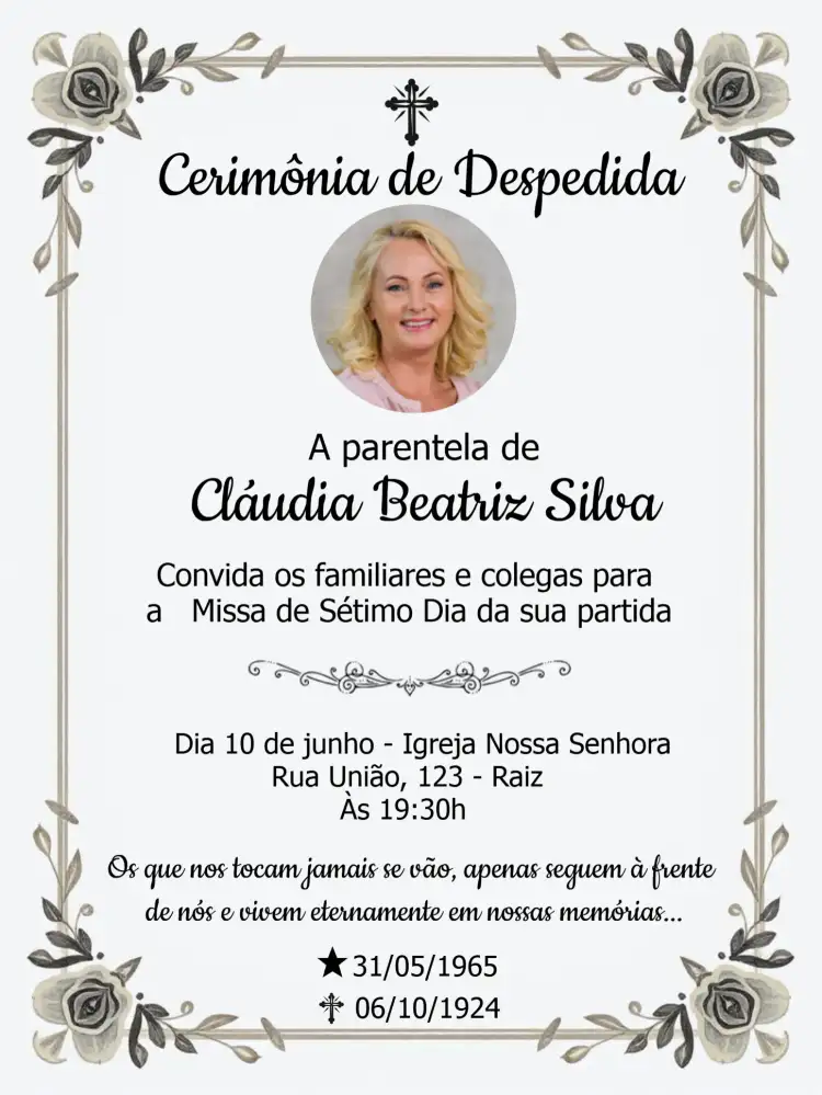 Missa De Sétimo Dia Com Foto Religioso