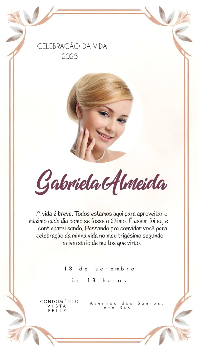 Convite Missa De Sétimo Dia Meme Com Foto Folheto – tema Datas Comemorativas minimalista, moderno, colorido, divertido, confortável, elegante