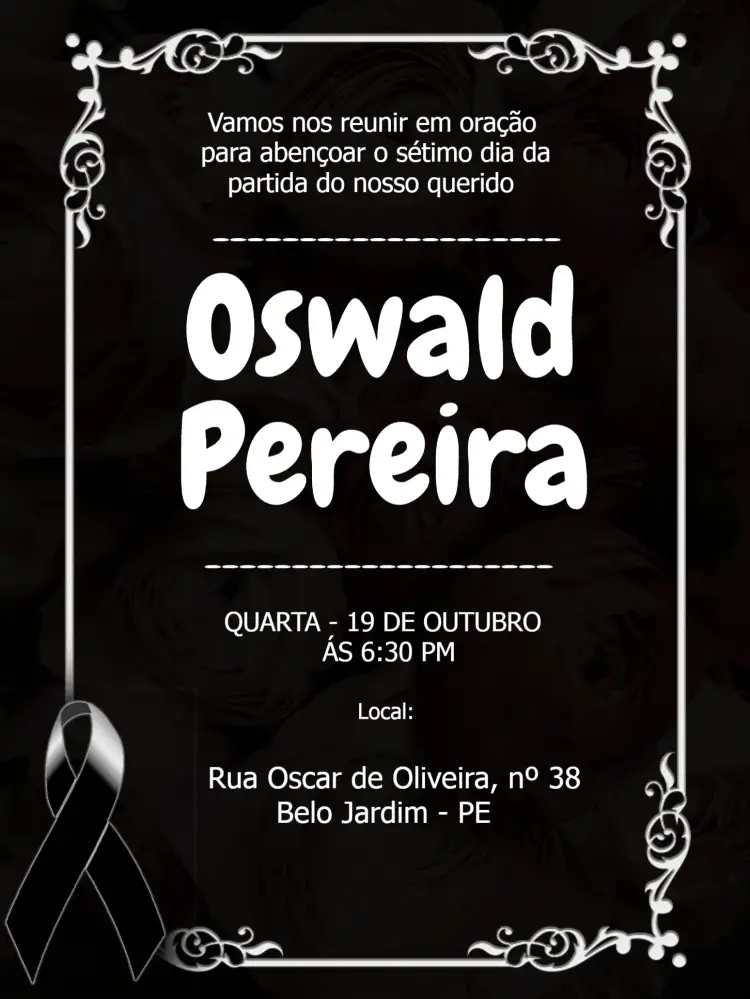 Convite Missa Do Sétimo Dia Preto