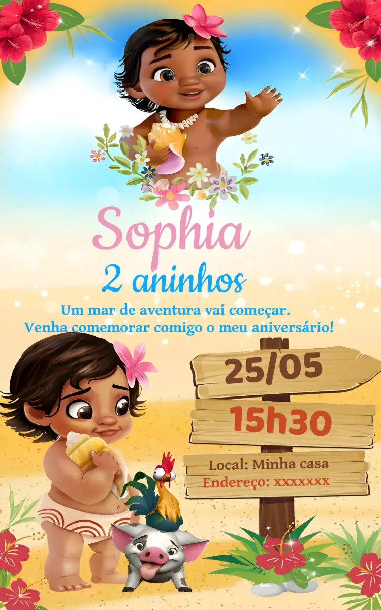 Convite Moana Baby Aquarela