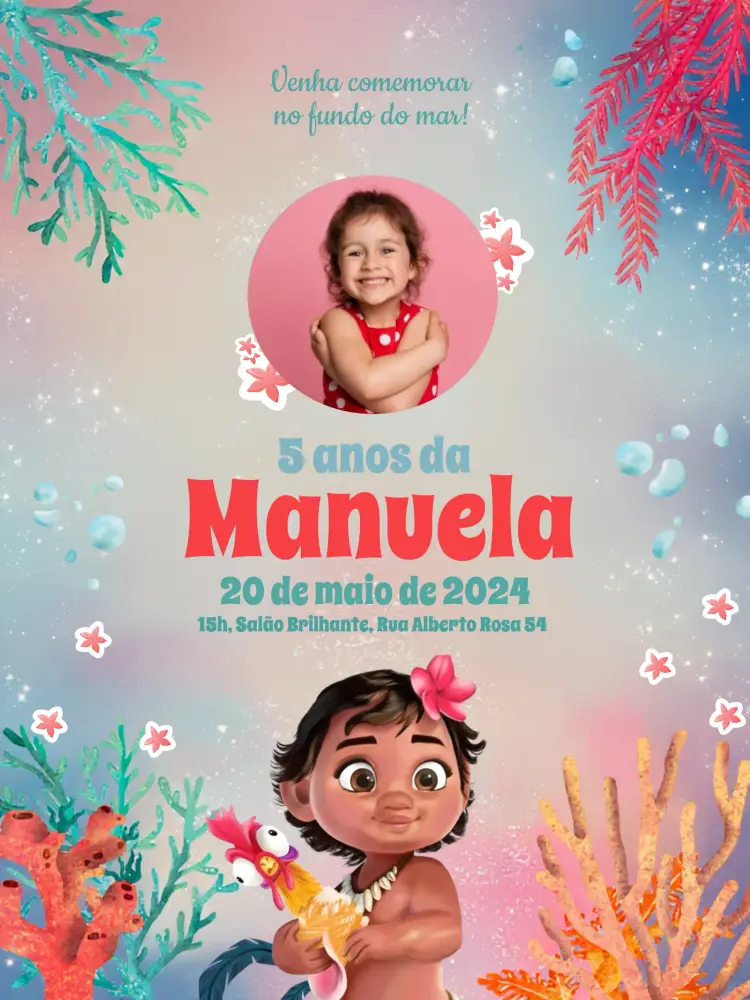 Convite Moana Baby Com Foto Delicado