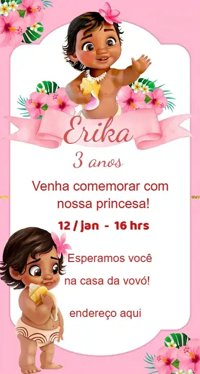 Invitación Moana Bebé Digital – tema Cumpleaños tropical, colorido, aqua, divertido, playa, aventura