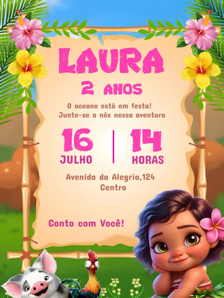 Convite Moana Baby Menina