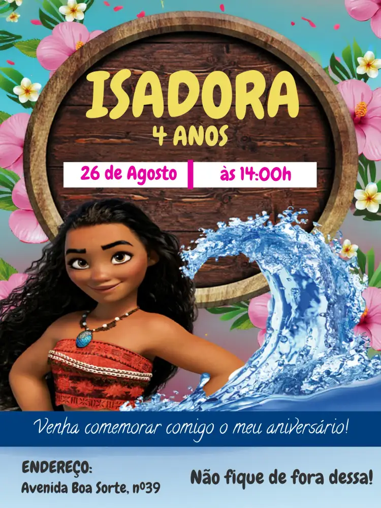 Convite Moana Colorido – tema Mais pesquisados colorido, temático, marinho, aventura, vibrante