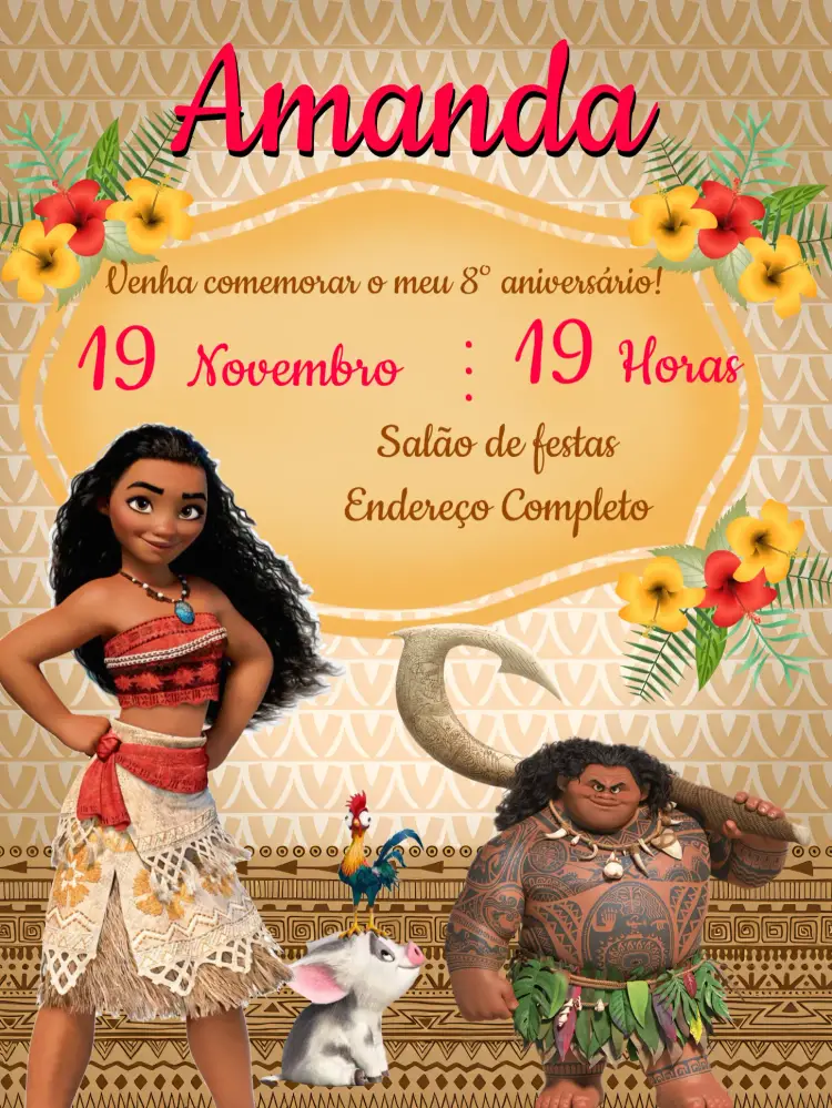 Convite Moana Marrom