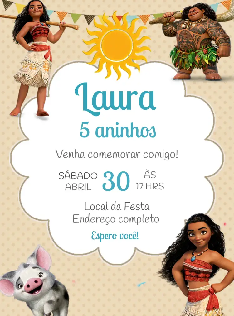 Convite Moana Praia – tema Mais pesquisados tropical, colorido, marinho, aquarela, divertido