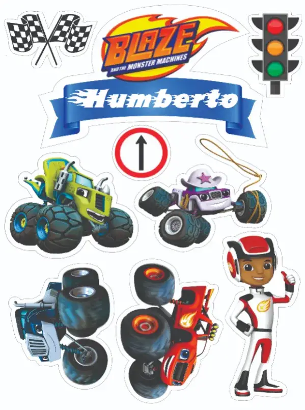Invitación Monster Machines – tema Topper de torta colorido, divertido, infantil, temático, aventura
