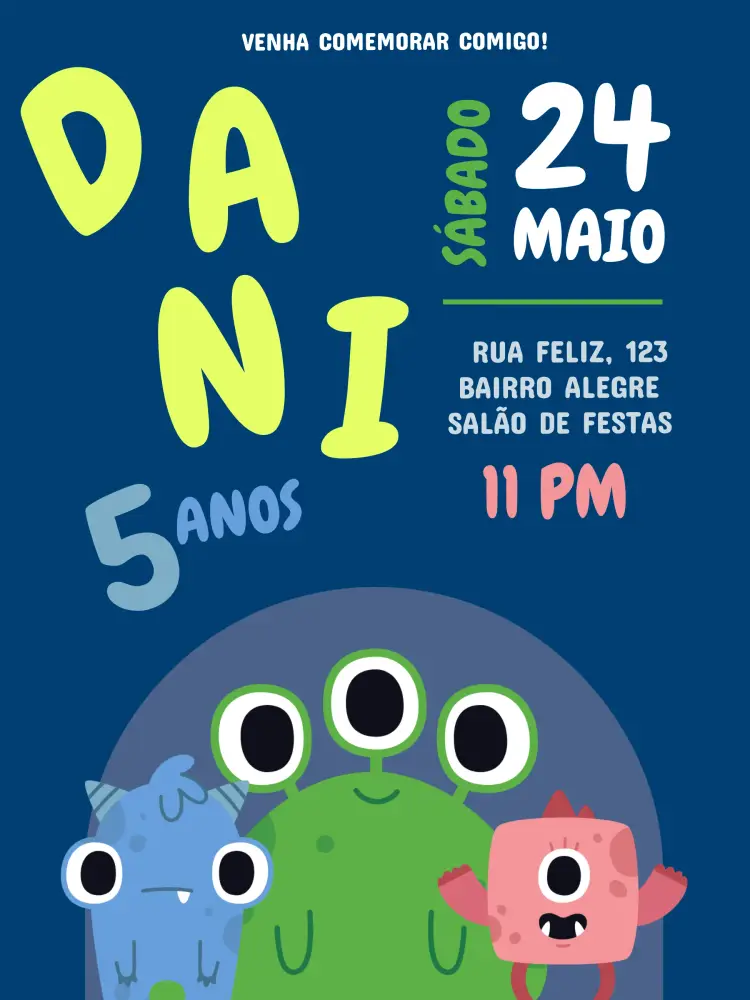 Convite Monstrinhos Desenho