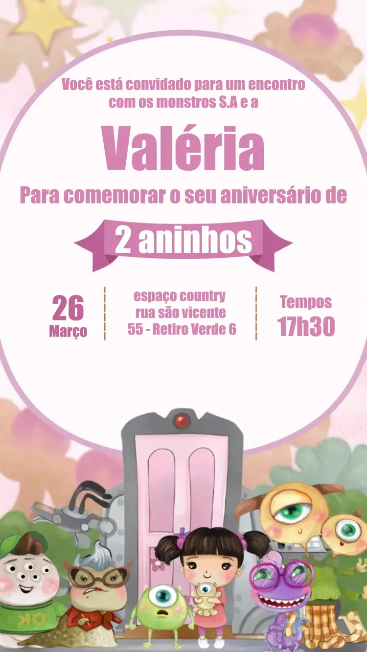 Convite Monstros S.a Aquarela – tema Aniversário Infantil aquarela, colorido, divertido, ilustrações de monstros, infantil, temático
