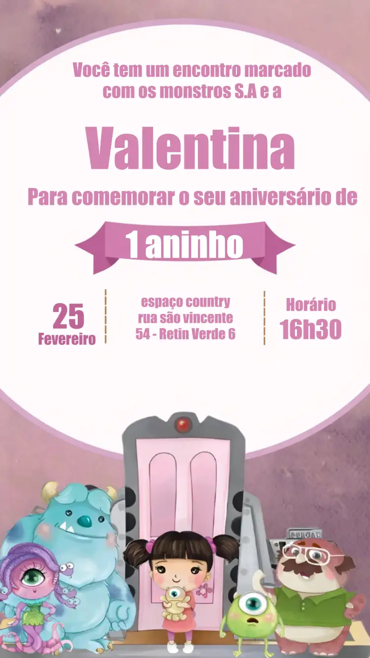 Convite Monstros S.a Infantil – tema Aniversário Infantil aquarela, colorido, divertido, temático, infantil