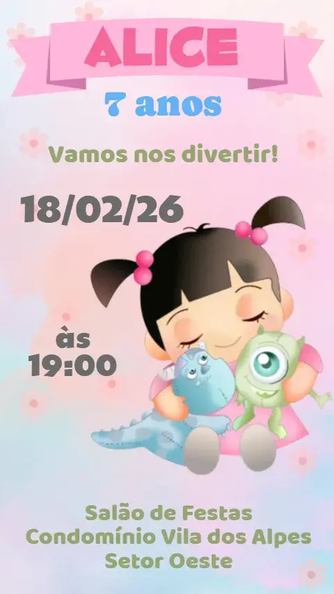 Convite Monstros S.A. editável e personalizável