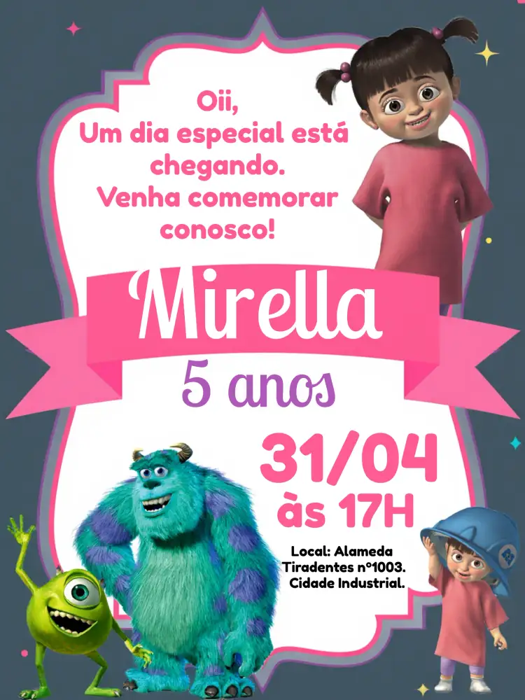 Convite Monstros Sa Wazowski – tema Mais pesquisados colorido, divertido, infantil, temático, moderno