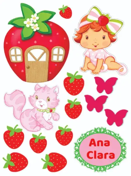 Invitación Moranguito Baby – tema Topper de torta colores vibrantes, ilustraciones lúdicas, diseño infantil, estilo lindo, elementos gráficos de fresa