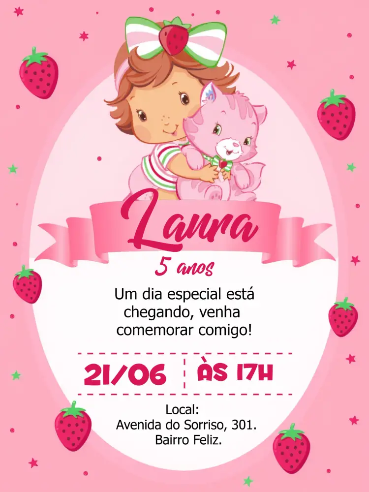 Convite Moranguinho Cute Baby Rosa Pink