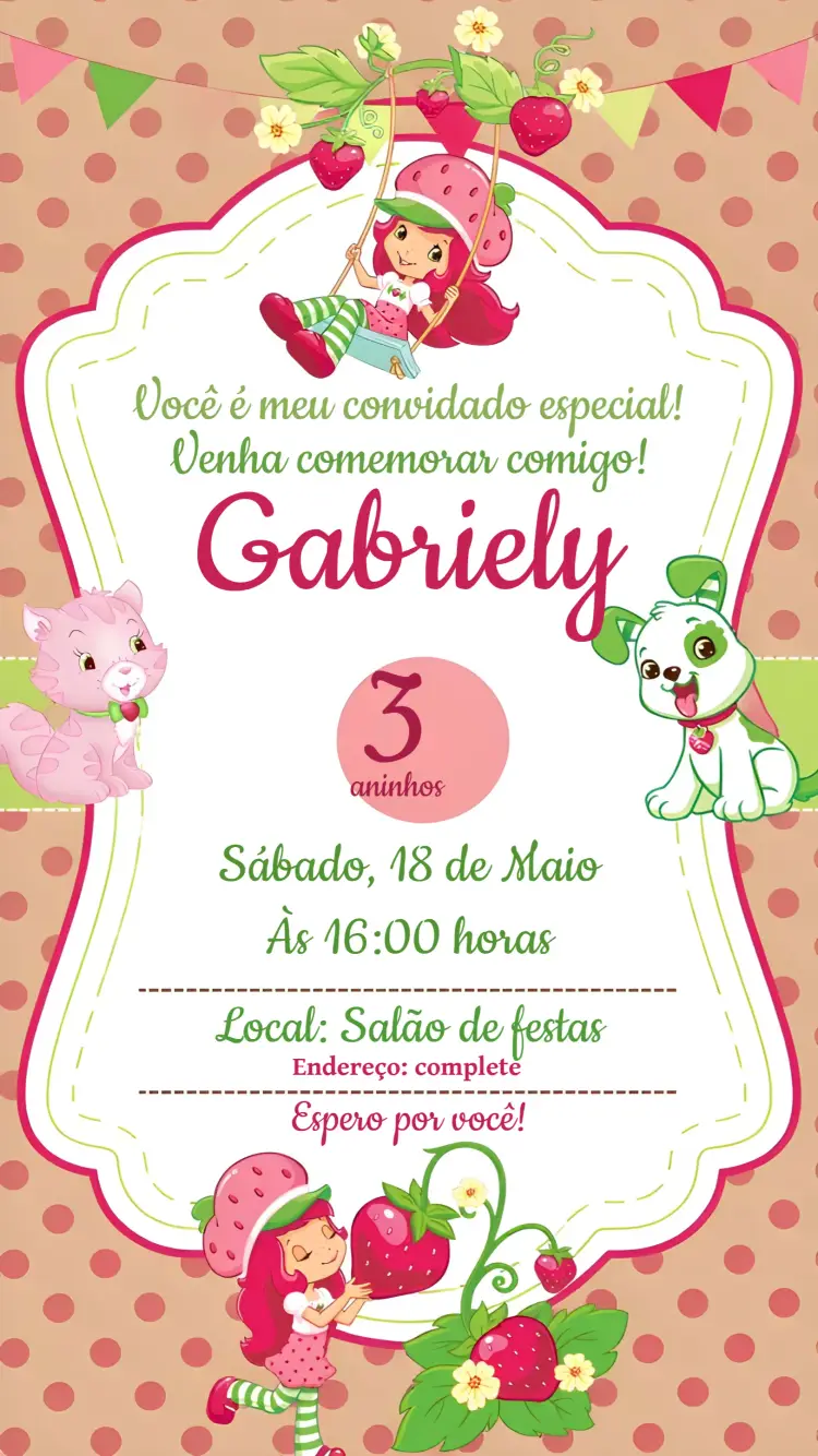 Convite Moranguinho Rosa
