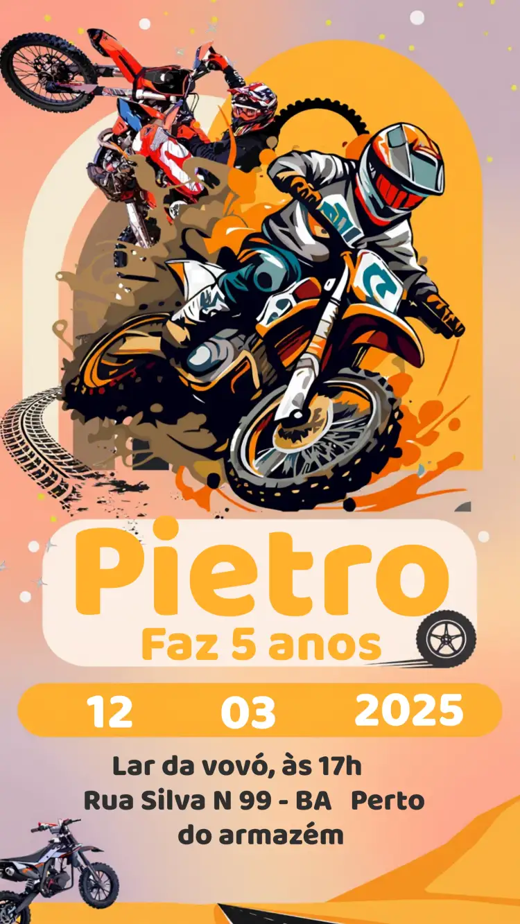Convite Moto/ Motocross Route – tema Mais pesquisados amarelo, branco, moderno, aventura, temática, esportivo