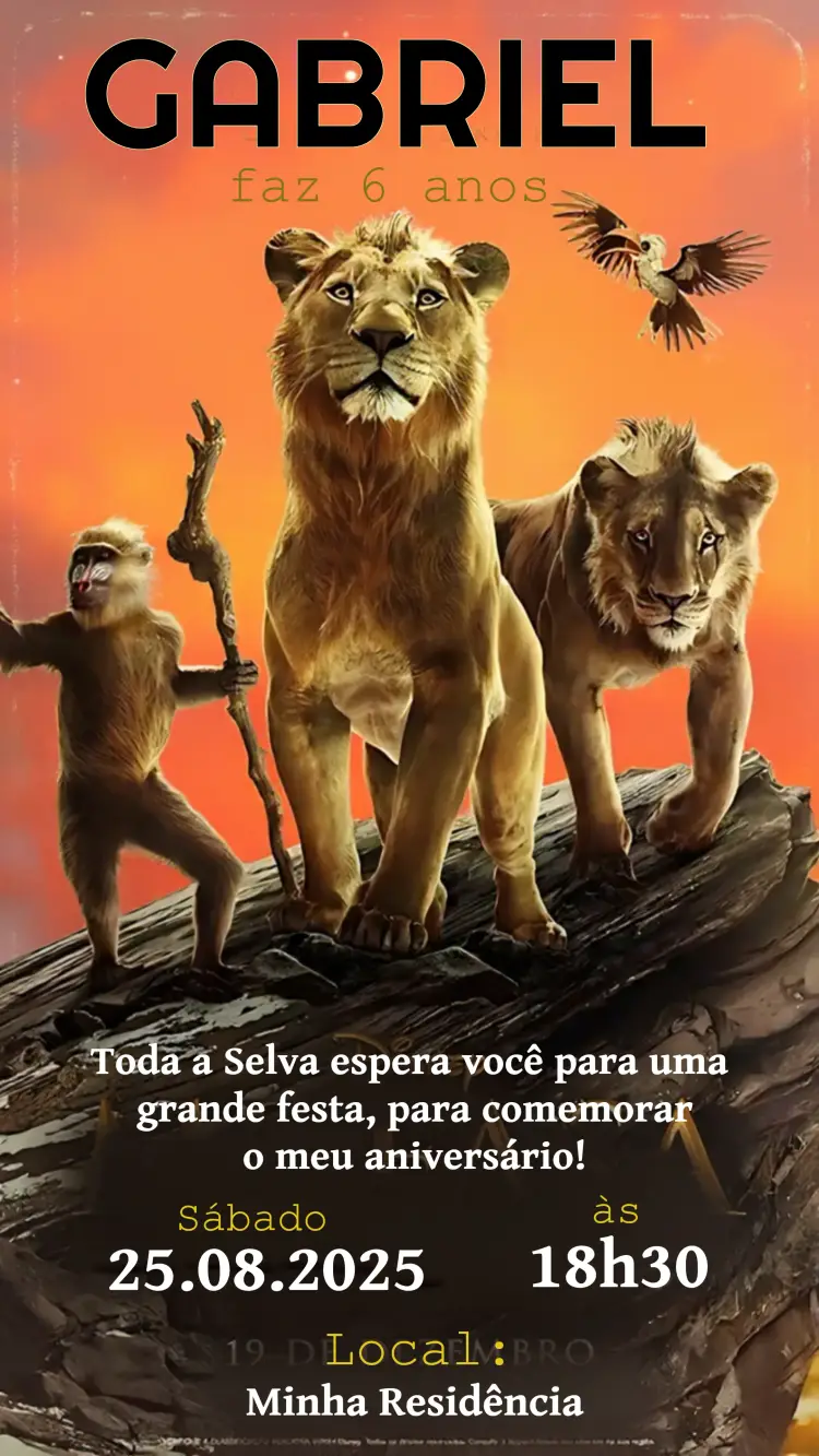 Convite Mufasa O Rei Leão Simba