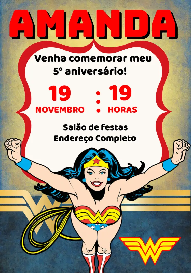 Convite Mulher Maravilha Azul