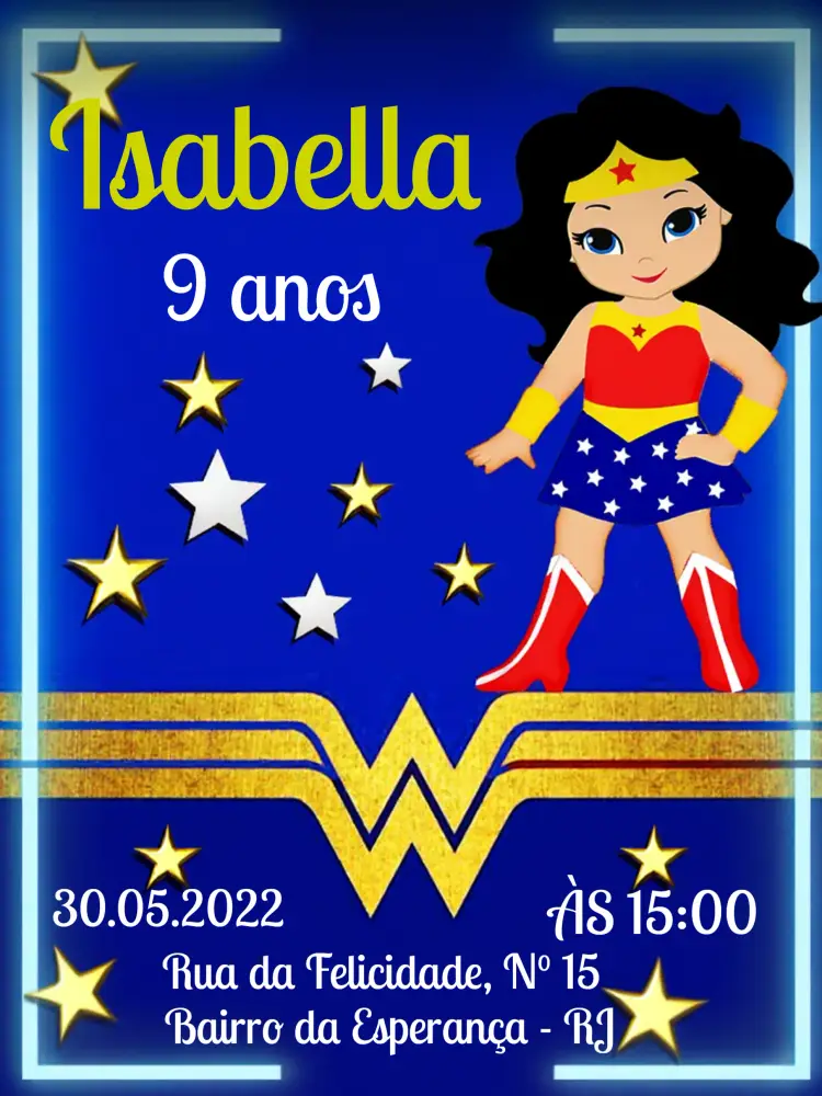 Convite Mulher Maravilha Azul