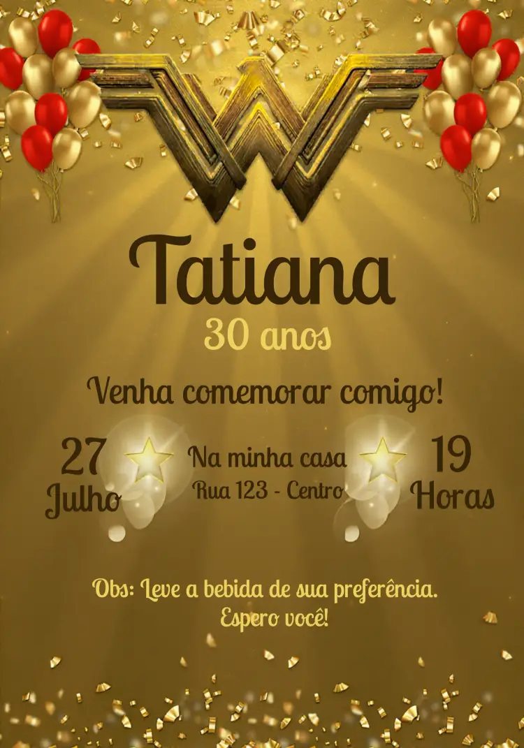 Convite Mulher Maravilha Balões