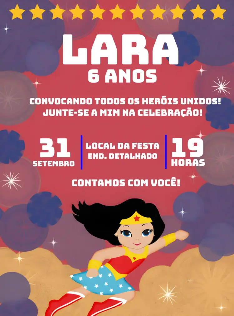 Convite Mulher Maravilha Estrelas