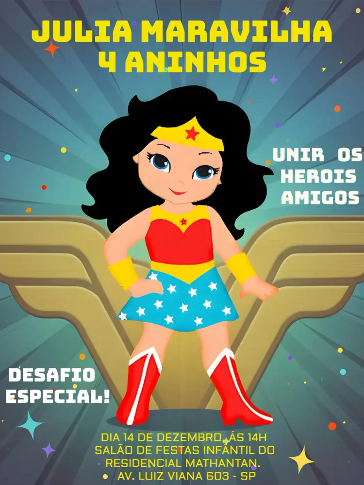 Convite Mulher Maravilha Heróis