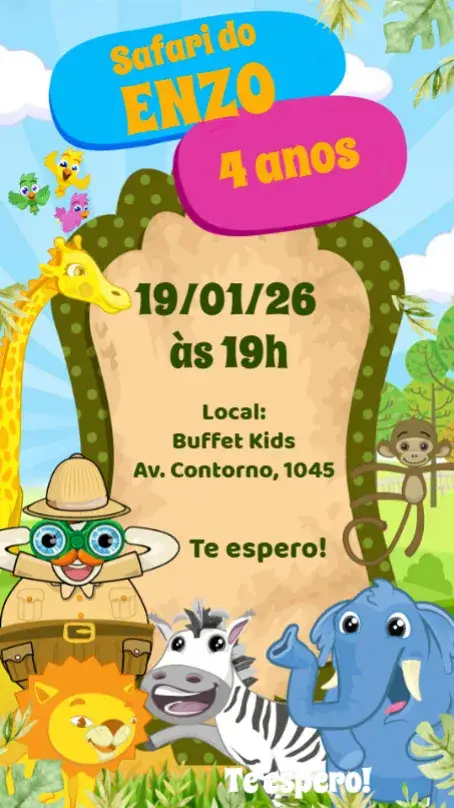 Convite Mundo Bita Safari – tema Aniversário Infantil Safari, Animais, Explorador