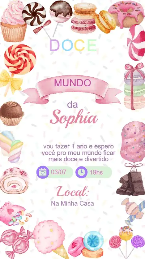 Convite Aniversário Infantil Mundo Doce