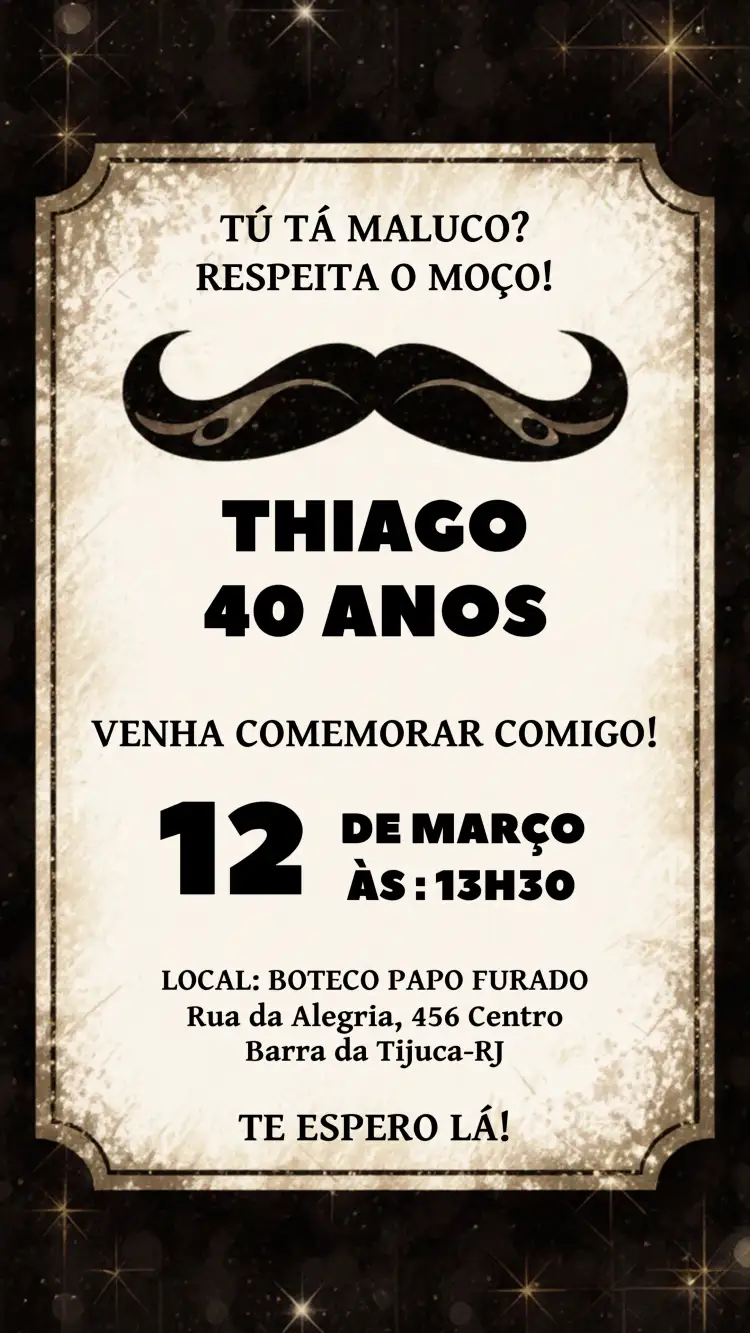 Convite Mustache Bigode – tema Aniversário moderno, divertido, masculino, colorido, elegante, temático