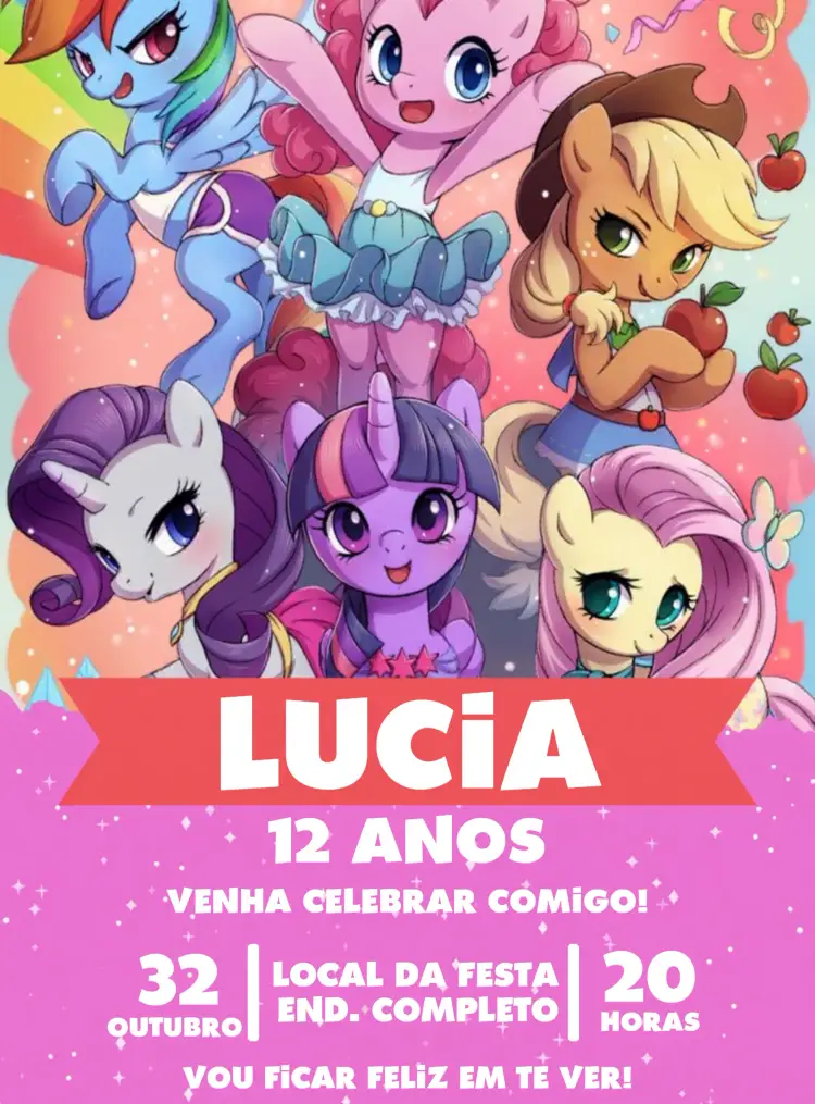 Convite My Little Poney Rosa