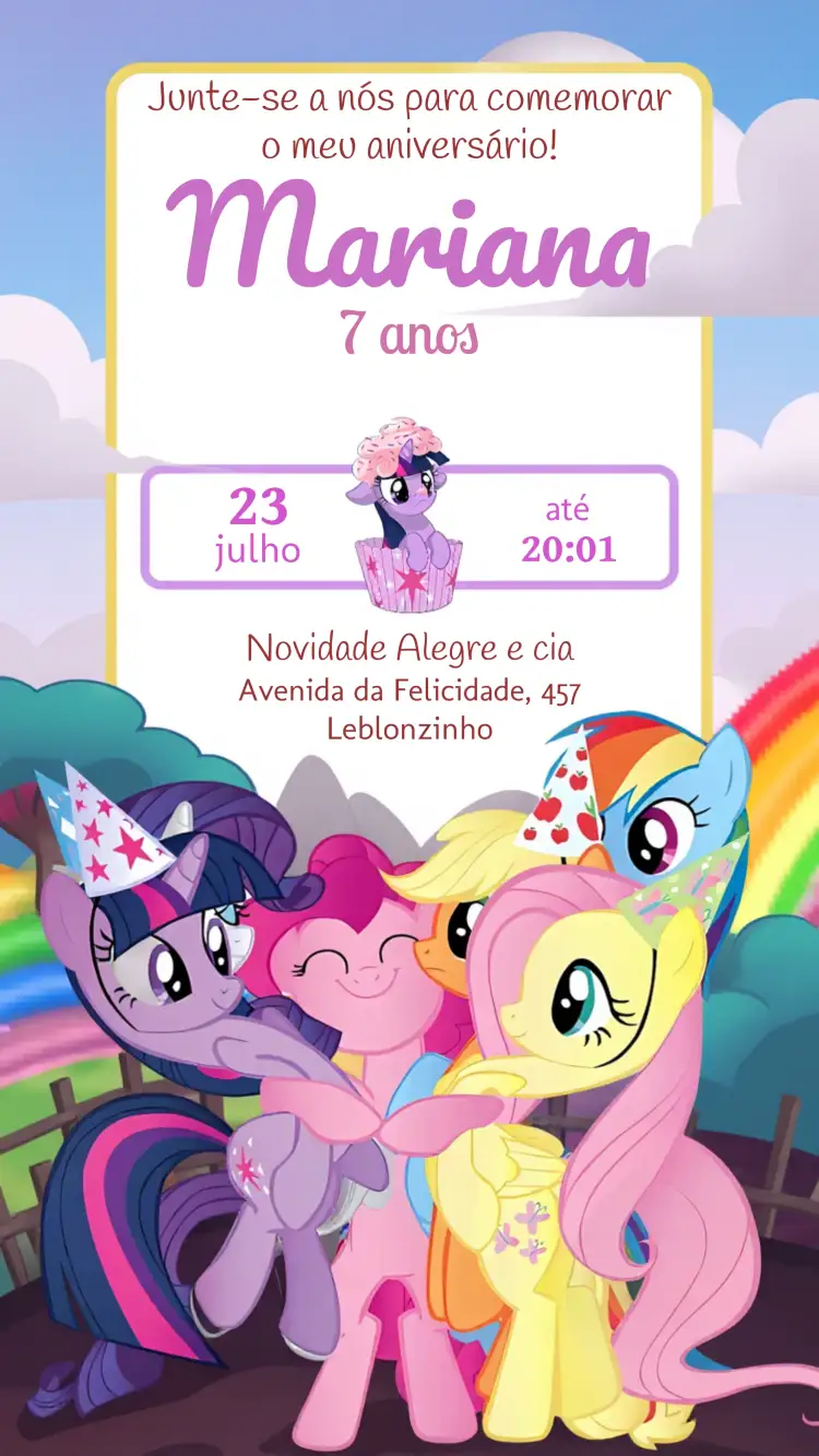 Convite My Little Pony Colorido – tema Aniversário Infantil colorido, divertido, mágico, infantil, temático, brilhante