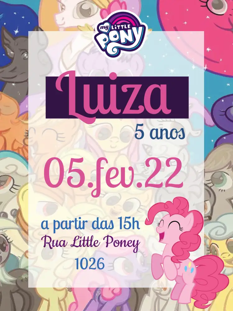 Convite My Little Pony Infantil – tema Aniversário Infantil colorido, fantasia, feminino, lúdico, vibrante, mágico