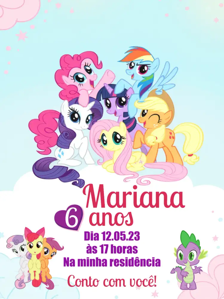 Convite My Little Pony Poney – tema Aniversário Infantil colorido, mágico, infantil, divertido, fantasia