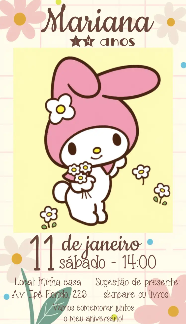 Convite My Melody Hello Kitty