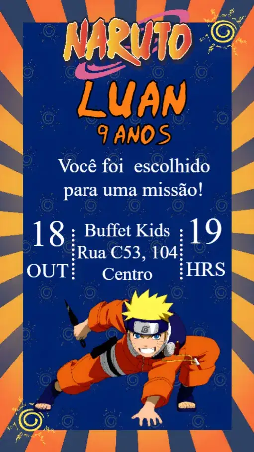 Convite Naruto – tema 15 anos anime, ação, ninja