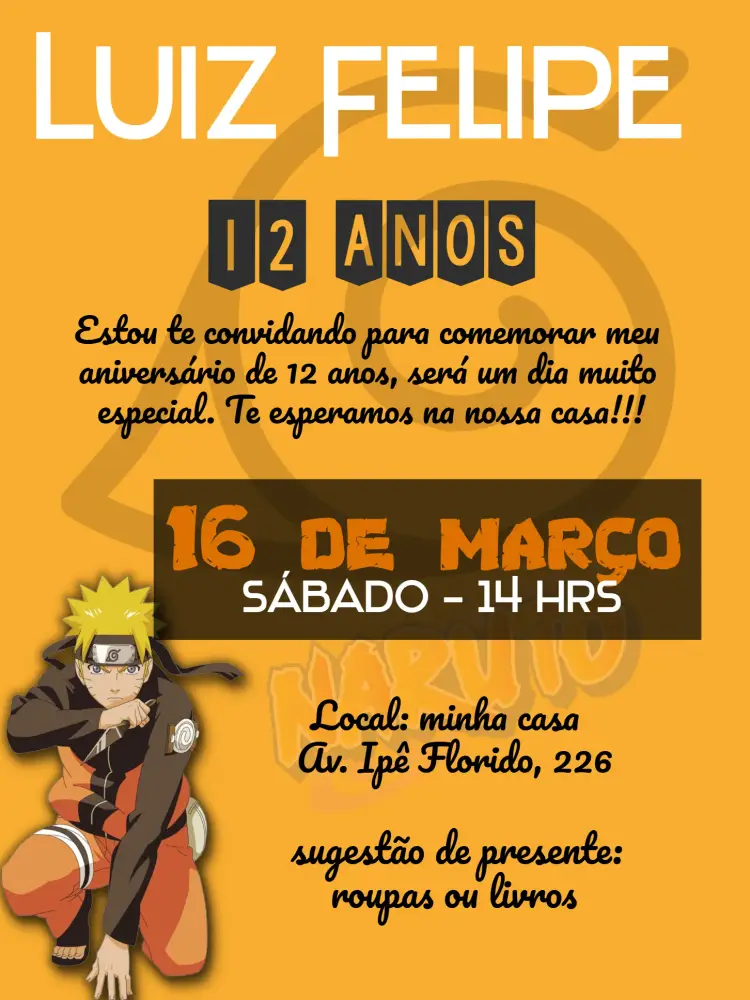 Convite Naruto Amarelo